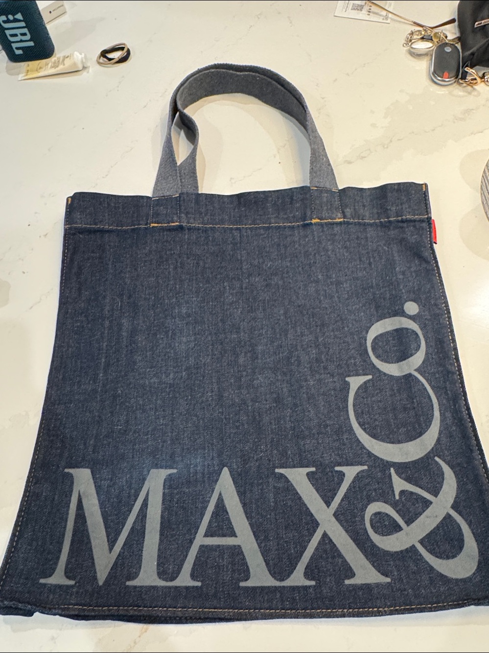 Max & Co. Dark Blue Denim Logo Tote
